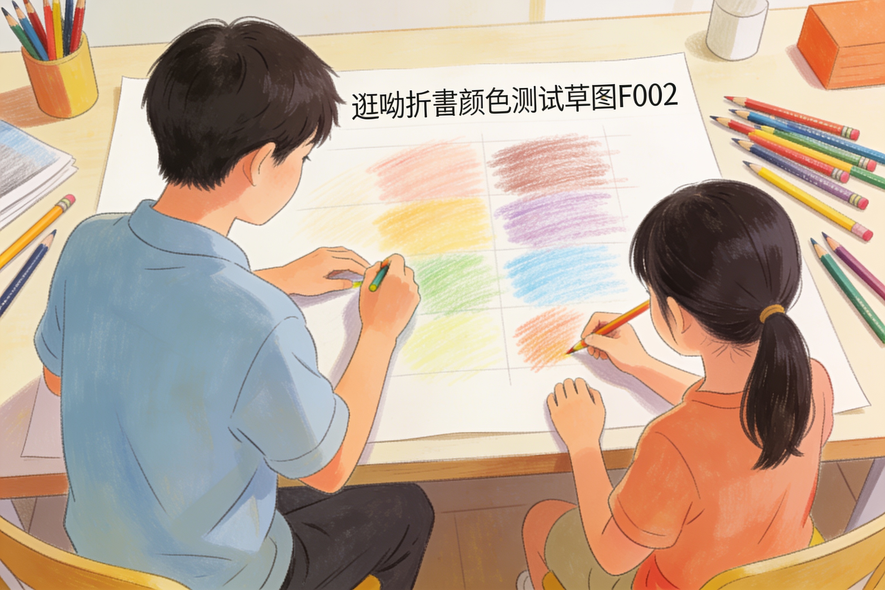 辶喿扌畐颜色测试草图F002，纸面用彩铅涂抹不同明度组合